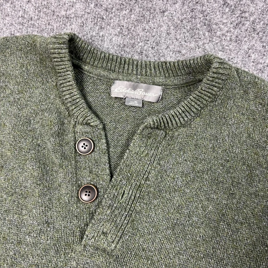 Eddie Bauer Sweater Mens XL Green Fisherman Cotton Wool Knit Henley Heavyweight - Image 2 of 4