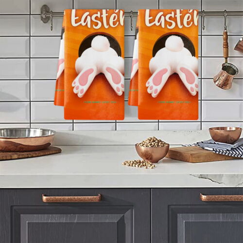 Tea Towel Allergy Free Deep Clean Easter Rabbit Pattern Dish Cleaning Cloth - Afbeelding 1 van 24