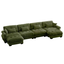 Modern Velvet Comfy Sectional Sofa Cloud Couch Lumbar+Throw Pillow w/O Ottoman