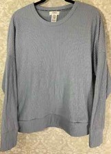 JONES NEW YORK SPORT Women s Sweatshirt Sz L/XL Blue Textured Long Slvs Pullover