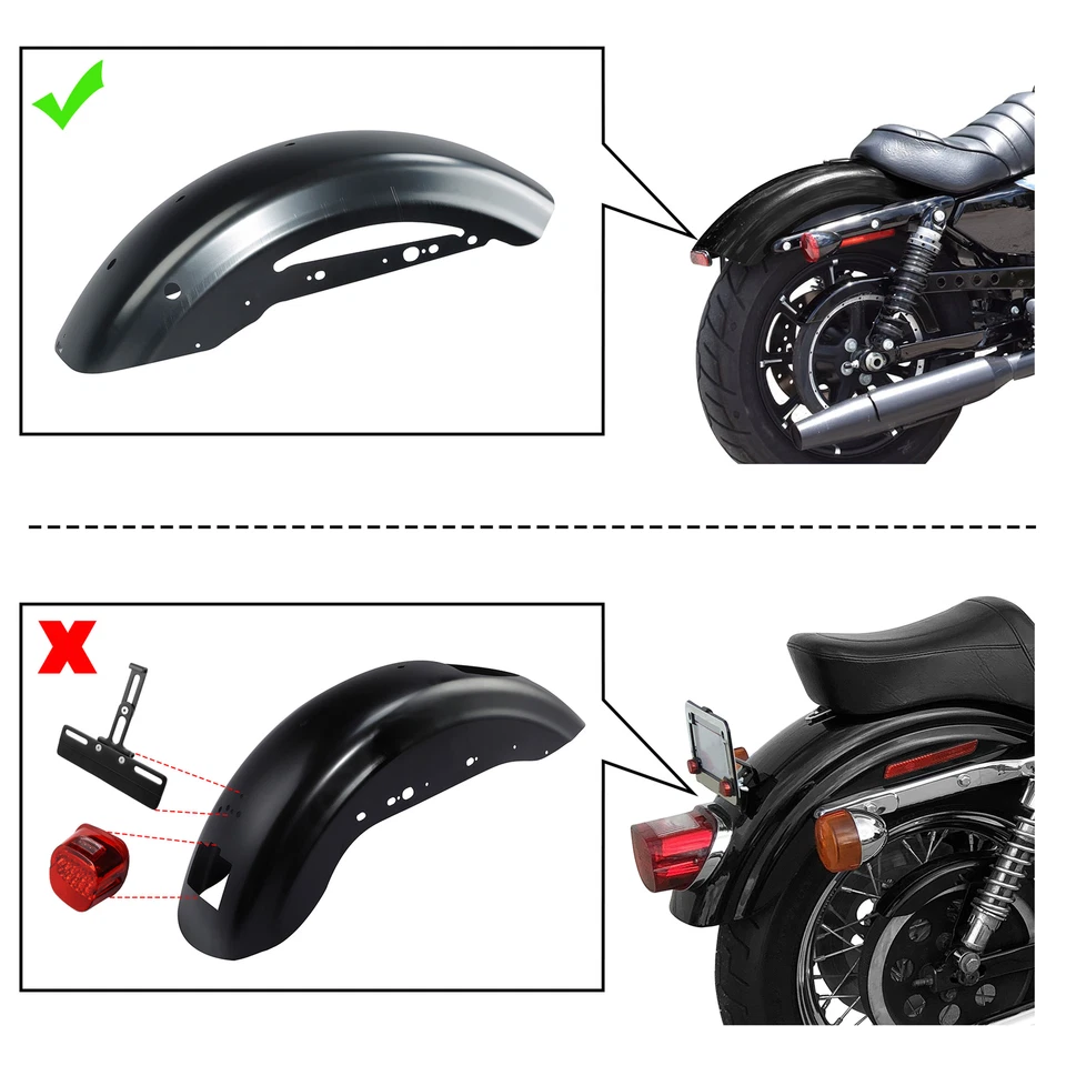 Guardabarros trasero negro sin pintar apto para Harley Sportster XL883 1200 48 72 2010-2022 Foto 2 de 4