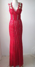 DOLCE & GABBANA Red Lace Crystal Embellished Dress Gown 42 6