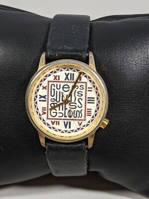 Vintage Guess 1988 Gold Tone Unisex White Dial Watch. New Battery + Band Vintage Guess Watch Unisex Gold Tone 1988 Tan Leather Band  main image 3