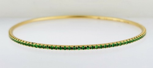 KWIAT SIGNED ~ TSAVORITES 2.30 Carats 18Kt Yellow Gold Stackable Bangle Bracelet - Picture 6 of 8