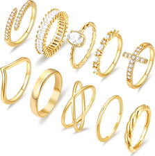 10 PCS 14K Gold Plated Rings Set for Women, Dainty Gold Knuckle Rings Non Tarnis