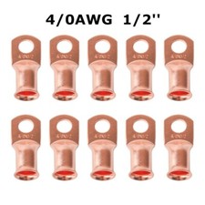 10x 4/0 Ga AWG 1/2" Stud Ring Cable Lug Crimp Copper Terminals Power Ground Wire