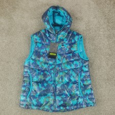 New Koppen Down Puffer Vest Womens Large L Blue Green Camo Hooded Packable