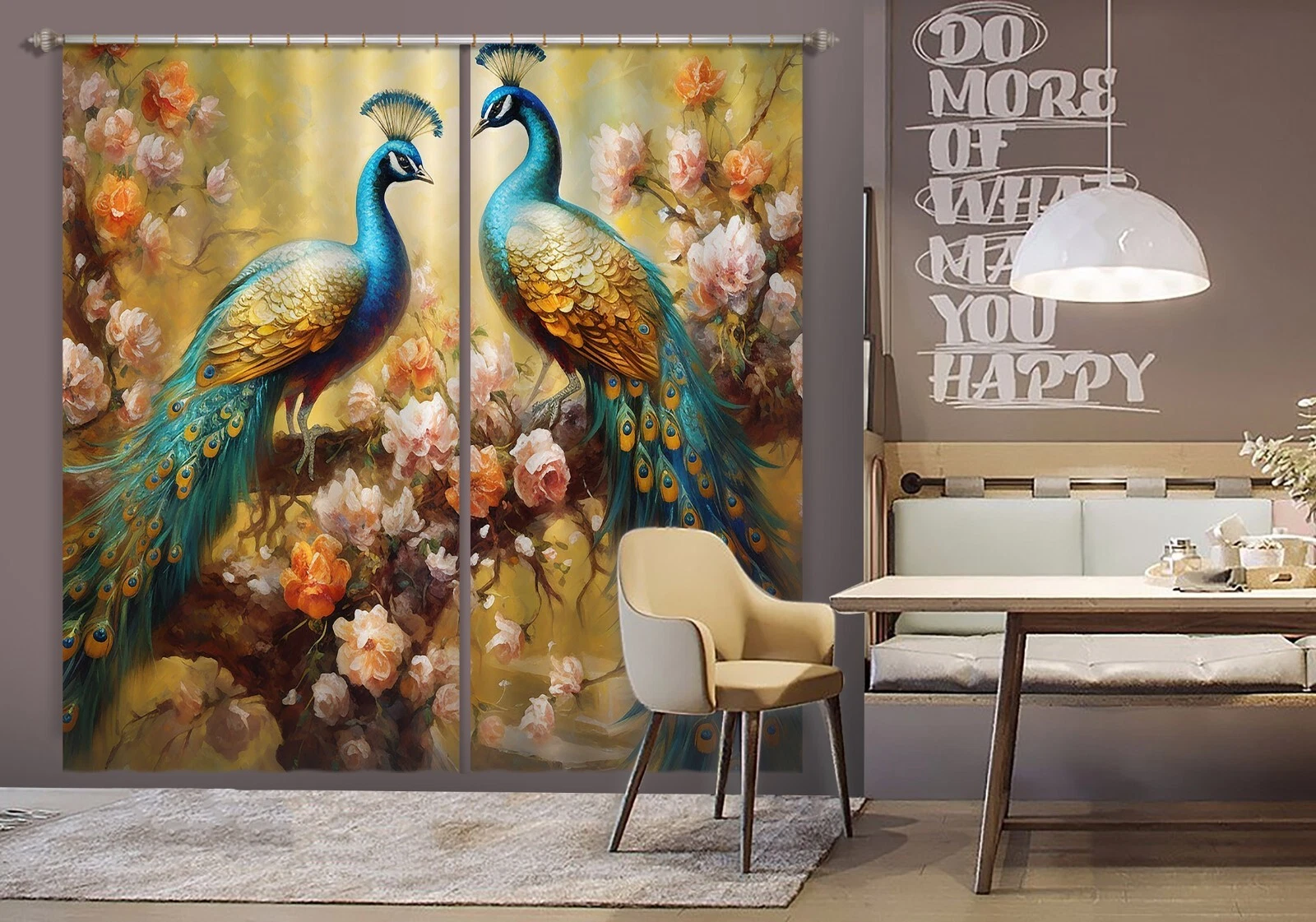 3D Flowers Peacock R3407 Window Photo Curtain Printing Fabric Panda 2023