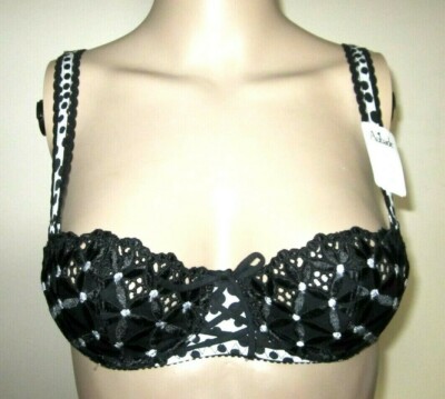 AUBADE BAHIA Black & White Underwire Demi Bra Size 30B