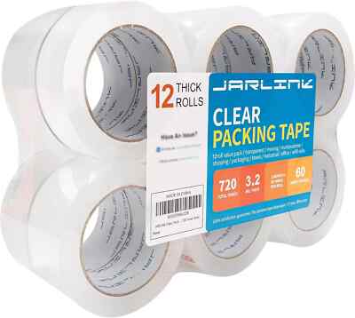 Heavy Duty Packing Tape 12 Rolls 3.2mil Thick 1.88in Wide 720 Yards Total