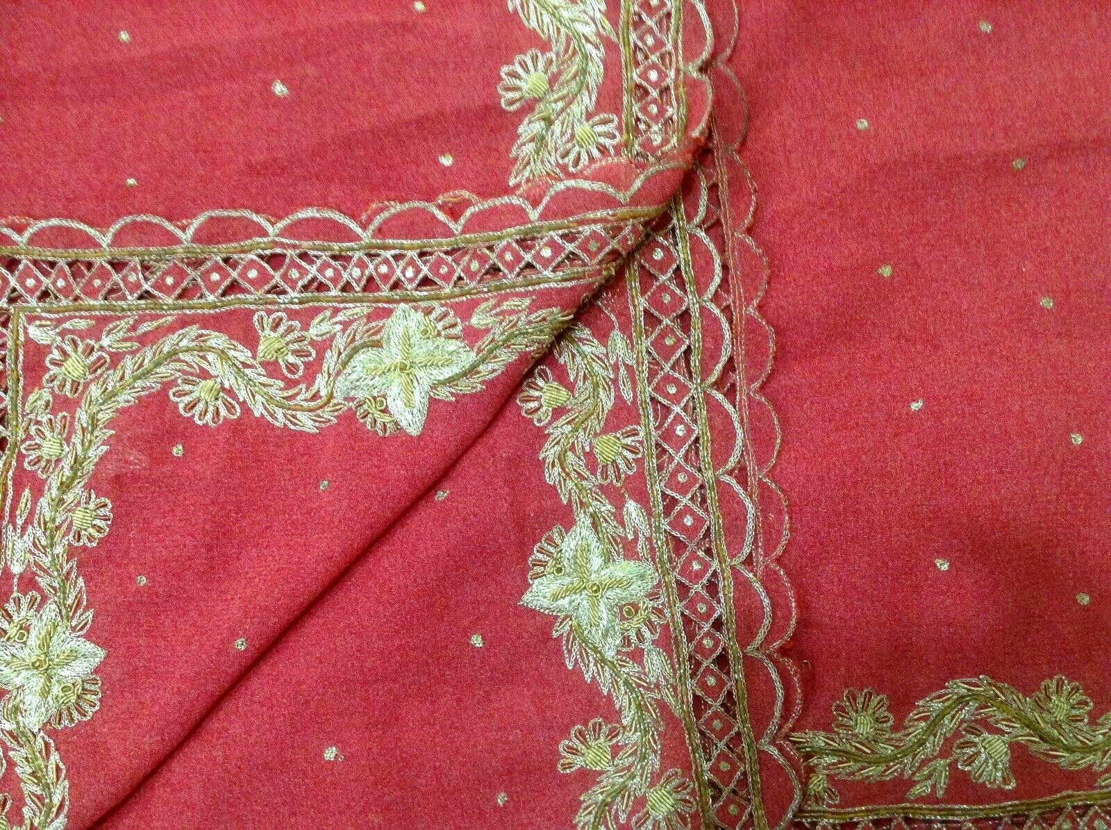 Om Vintage Dupatta Art Silk Zardozi Work Pink Sca… - image 2