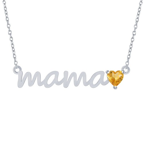 1 CT Heart Lab Created Citrine Love Mama Pendant Chain 14K White Gold Plated - Picture 2 of 4