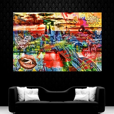 LEINWAND BILDER XXL ABSTRAKT KÖLN SKYLINE DOM GRAFFITI POP ART WAND POSTER