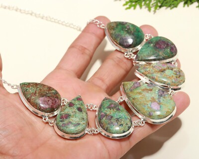 Natural Ruby Fuchsite Gemstone Handmade Jewelry 925 Sterling Silver Necklace 18''