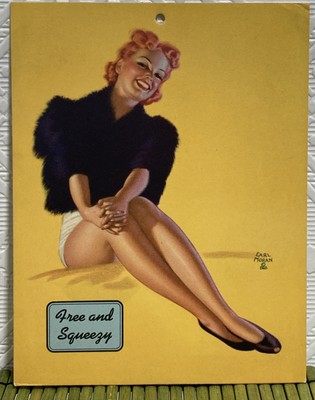 Vintage Earl Moran Pin-Up Print B&B Free and Squeezy Fur Top Victory Roll Hair
