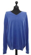 GANT Mens Jumper Sweater XL Blue Light Blue Marl Lightweight V Neck Cotton