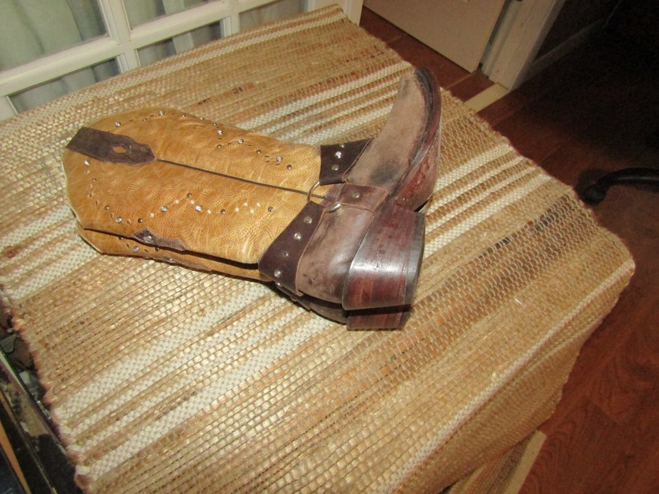 Mexico Brown Harness Leather Square Toe Western Cowgirl Boots Youth sz