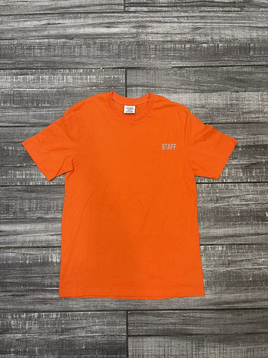 Vetements Staff T-shirt Orange Spell out Mens Size Small