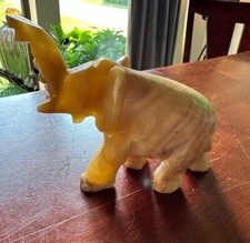 Vintage Carved Onyx Elephant Figurine Statue