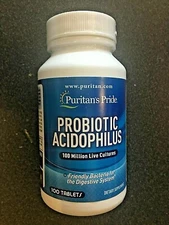 New Puritan's Pride 100 Probiotic 100 Mill Active Acidophilus Tabs Digestion