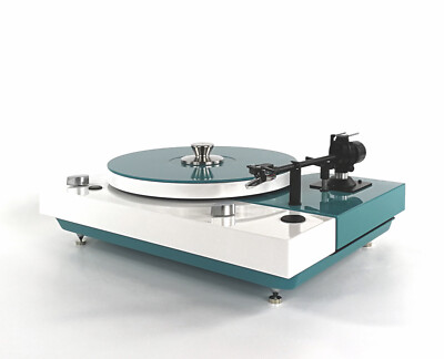 Restored Turntable Thorens TD 318 Bicolor White Turquoise Blue
