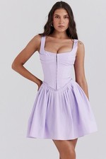 House Of CB Cupid Orchid Pleated Cotton Mini Dress Size L, 2in Longer Length