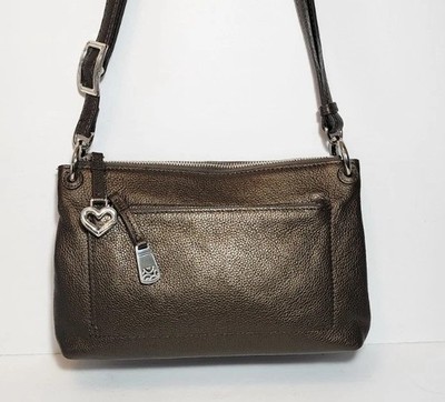 BRIGHTON BRIA YOUR BAG COLLECTION PEWTER CROSSBODY ZIP TOP MESSENGER CLUTCH $230