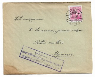 Letonia. 1938 Carta enviada desde el eslogan de RIGA Lauksaimnieki esat tālredzīgi un...