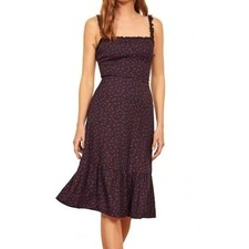 Reformation Navy Blue Floral Cottagecore Prairie Dress 4 Summer Romantic Chic
