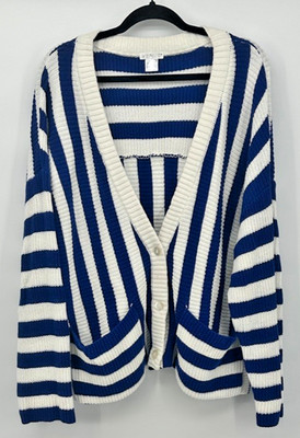 Venus Womens Blue Striped Button Up Cardigan XL Preppy Academia Rugby Parisian