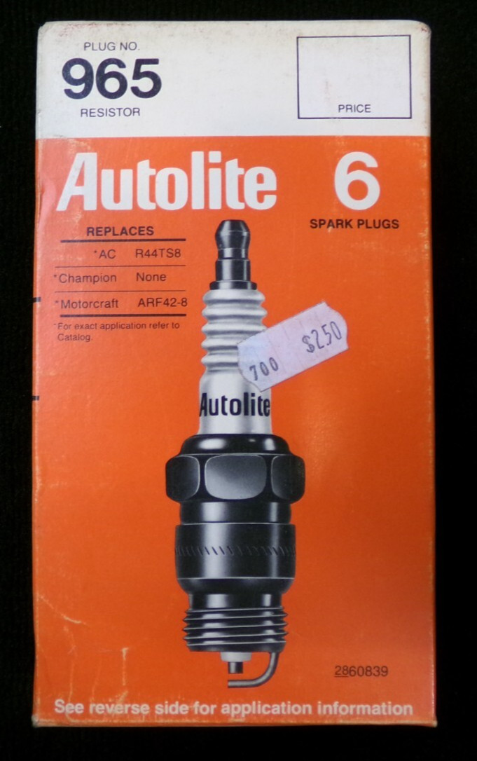 NOS BOX OF 6 #965 AUTOLITE SPARK PLUGS, R44TS8, ARF42-8, 1982 BUICK 3.0L V6