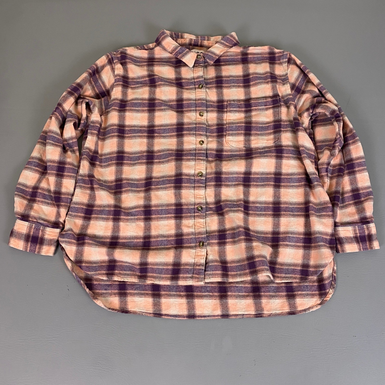 SO Flannel Shirt Women's XXL Plaid Purple Pink Orange Cotton