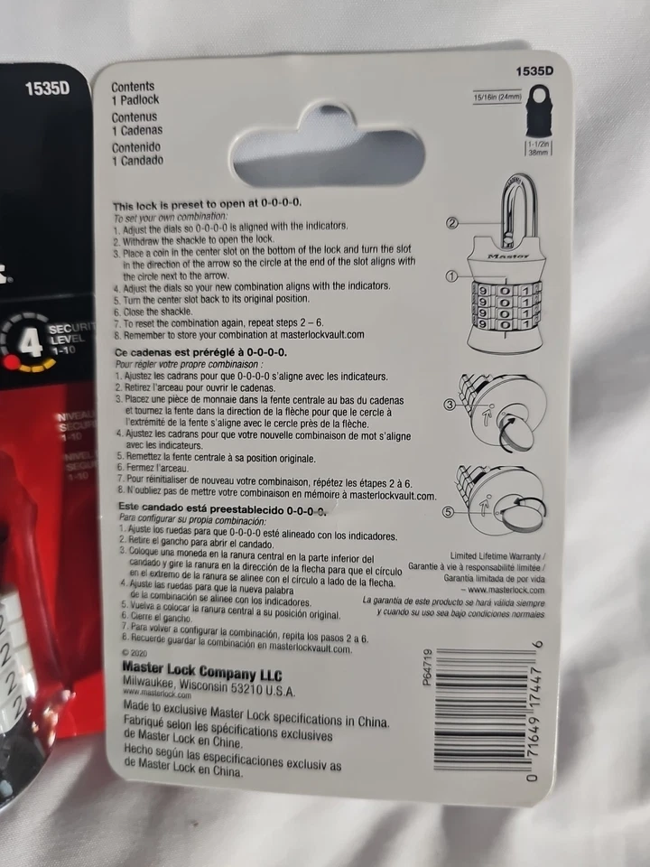 3 NEW Master Lock 1535D Customizable Combination Padlock Black Locker Office - Image 3 of 3