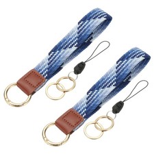 Keychain Wristlet, 2 Pcs Cute Keychain Woven Wrist Lanyard, Blueberry
