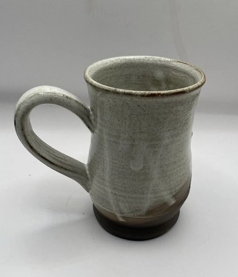 Pottery Much Stoneware Cup 6  Tan Brown Tall Lower Wide Handle Handcrafted