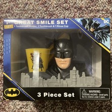 Batman Toothbrush Great Smile Set 1-Holder, 1-Rinse Cup - Ages 3 - Yellow 3 Pc