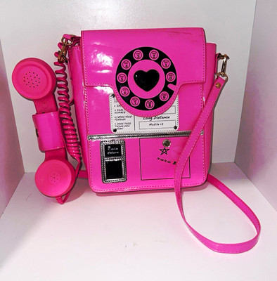 Pink Patent Retro Telephone Crossbody Bag Adjustable Detachable Strap