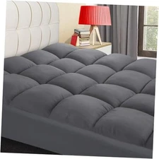  Mattress Topper, Extra Thick Pillowtop, Cooling Plush Mattress Pad Queen Grey