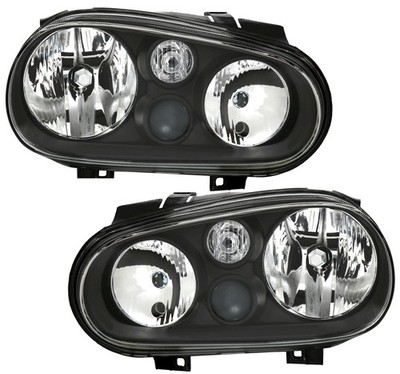 Klarglas Scheinwerfer H7 H1 H3 mit Nebel Schwarz - Paar für VW Golf 4 97-03