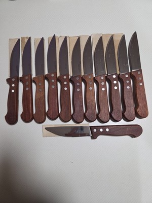 Wallace Silversmith 10'' Stainless Steel Knives Wooden Handle Set Of 12