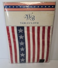 WB Tablecloth Red White Blue Patriotic Flag Cloth Tablecloth 60x84 Oval NEW