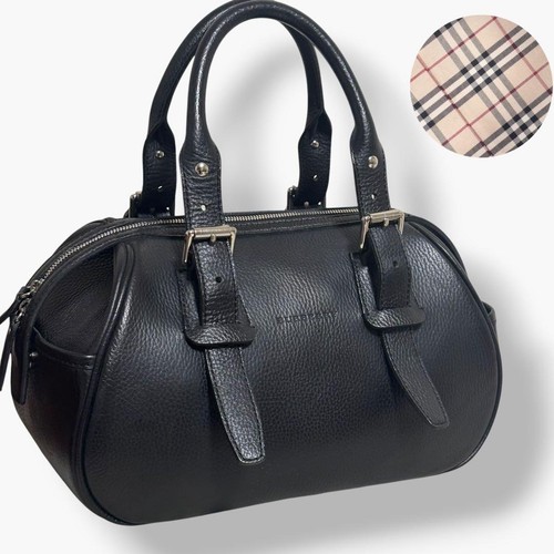 Burberry Leather Mini Boston Bag Black Unisex Tote Authentic Great Condition