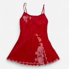 Victoria  s Secret Vintage Y2K 2004 Red Satin  Lace Slip Dress