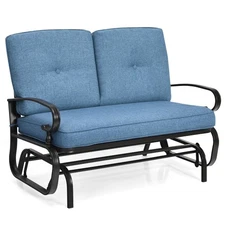 Costway 2-Person Outdoor Swing Glider Chair Bench Loveseat Cushioned Sofa Blue