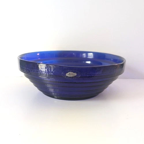 Blenko Glass 9608L Pyramid Bowl 11.5" Wide Cobalt Blue 2001