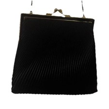La Regale Black Fabric Evening Bag Gold Frame Chain Strap Formal Handbag