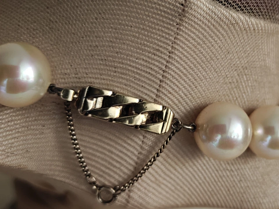 Superb Majorica Glass Large 15mm Pearls Necklace Gold Over 925 Silver Clasp VTG - Image 2 of 4