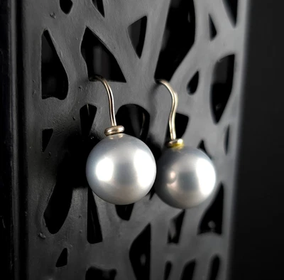 Ohrringe Silber Sterling Perle grau hell Ohrhänger - modern edel & zeitlos schön - Bild 1 von 4