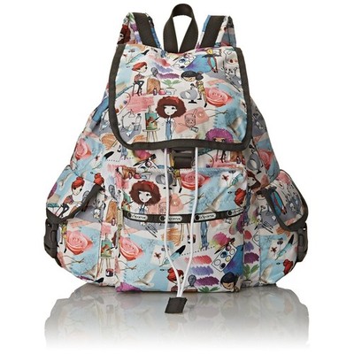 LeSportsac Voyager Backpack 'Art School' Cartoon Graphic Pink Lining 13'' x 16''