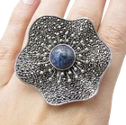 925 Silver  Lapis Lazuli & Marcasite Wild Spring Flower Ring Sz 7.5  RG1544